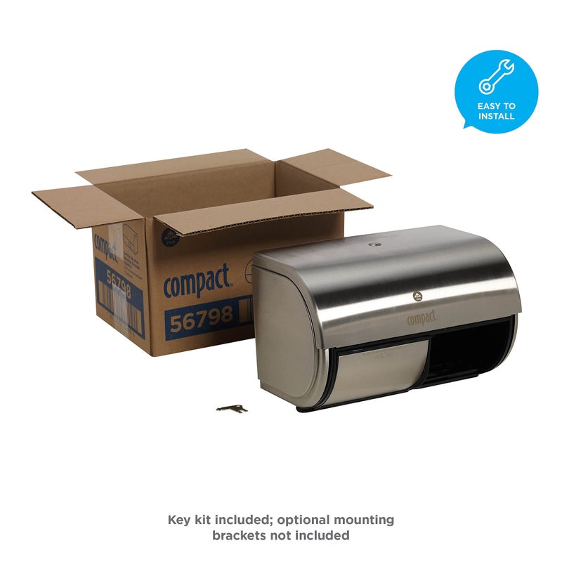 Georgia-Pacific Compact 2-Roll Side-by-Side Coreless High-Capacity Toilet Paper Dispenser by GP PRO (Georgia-Pacific), Stainless, 56798, 10.120" W x 6.750" D x 7.120" H, Stainless Steel - Image 3